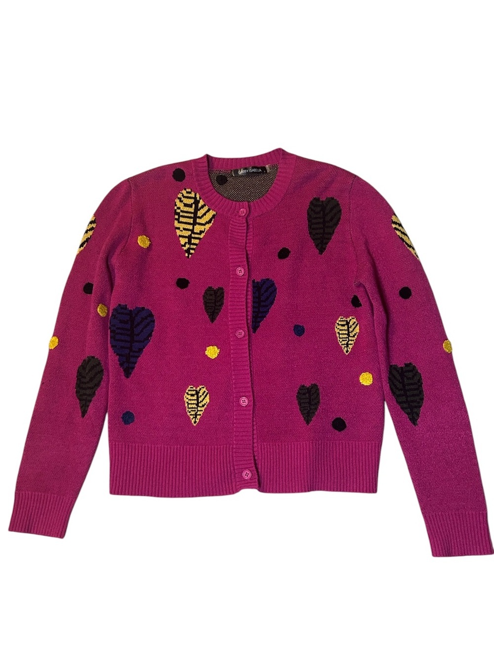 Gabby Isabella  Pink Leaf Print Cardigan Sweater Size Small